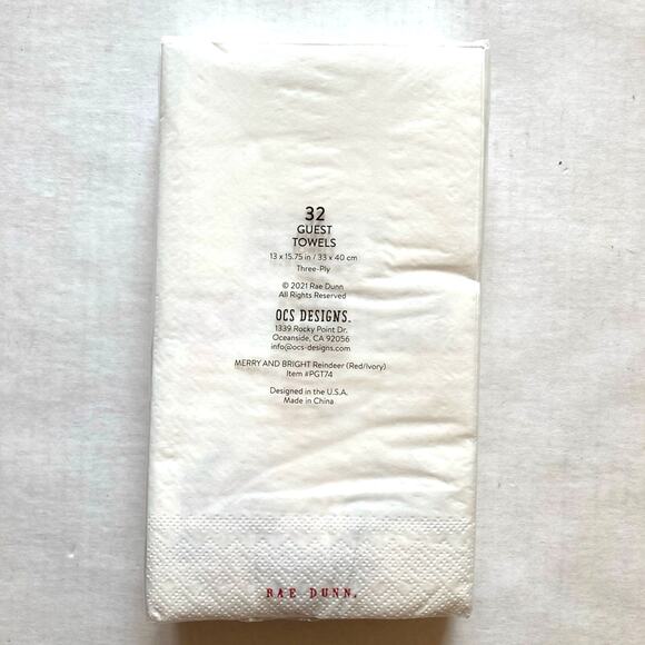 Rae Dunn 32 Guest Towels MERRY AND BRIGHT REINDEER (Red/Ivory) new - Picture 4 of 6